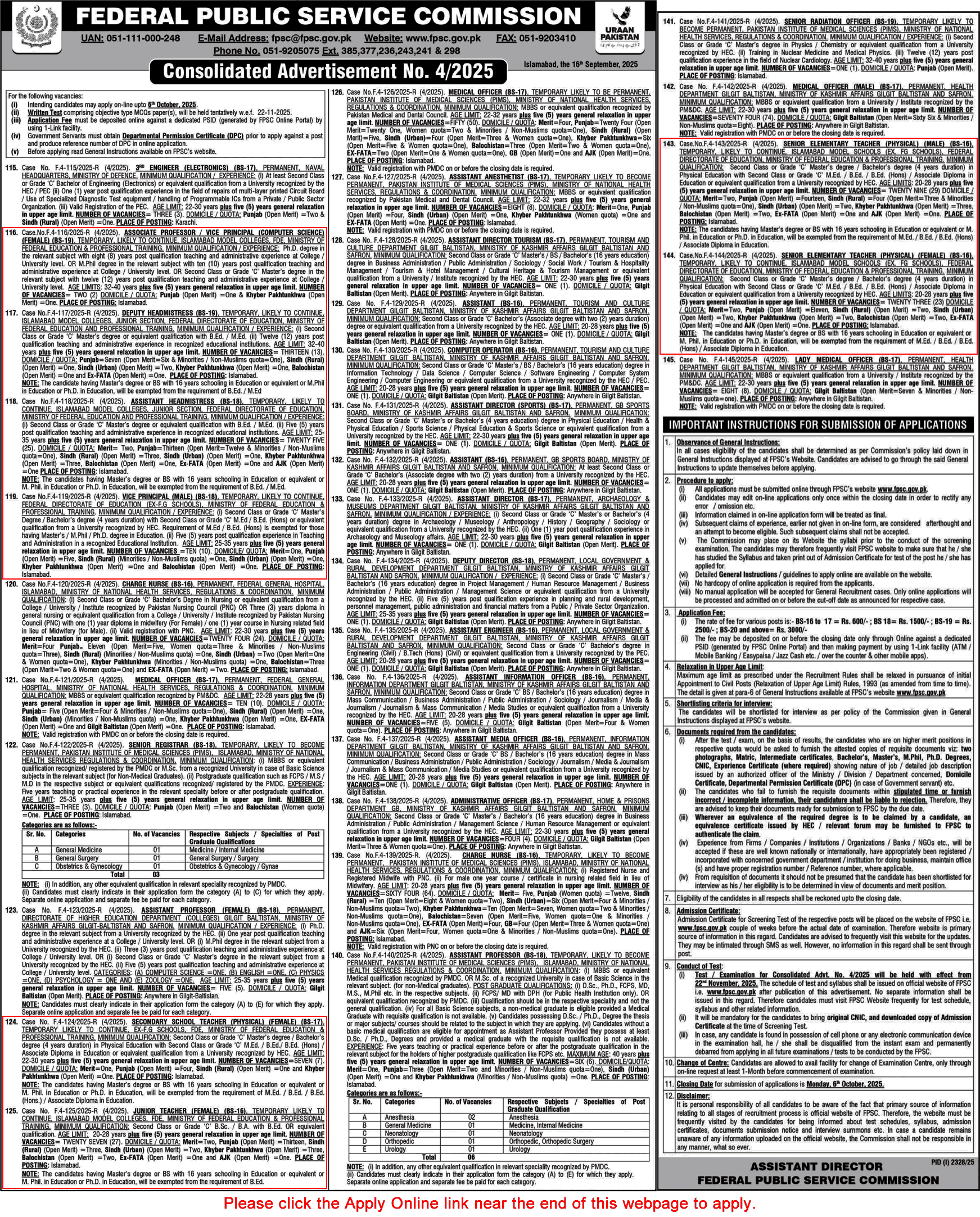 Federal Directorate of Education Jobs September 2025 FPSC Apply Online Teachers, Headmistress & Others Latest